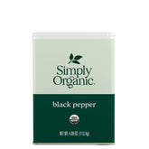 Simply Organic Black Pepper bottle close-up, enhances flavor in everyday cooking.