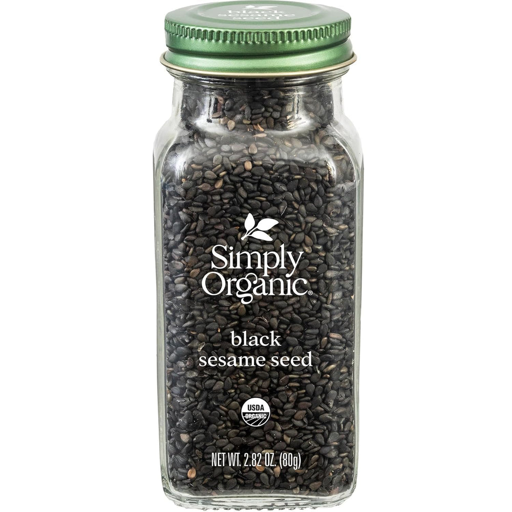 Simply Organic black whole sesame seeds in a jar add crunchy texture and rich color.