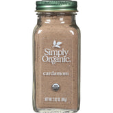 Simply Organic Cardamom bottle front for warm aroma in teas and desserts