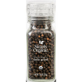 Simply Organic Daily Grind pepper bottle front view for easy kitchen use.