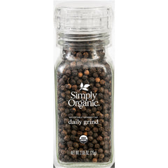 Simply Organic Daily Grind pepper bottle front view for easy kitchen use.