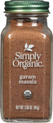 Simply Organic Garam Masala jar front—adds warm aroma to curries.