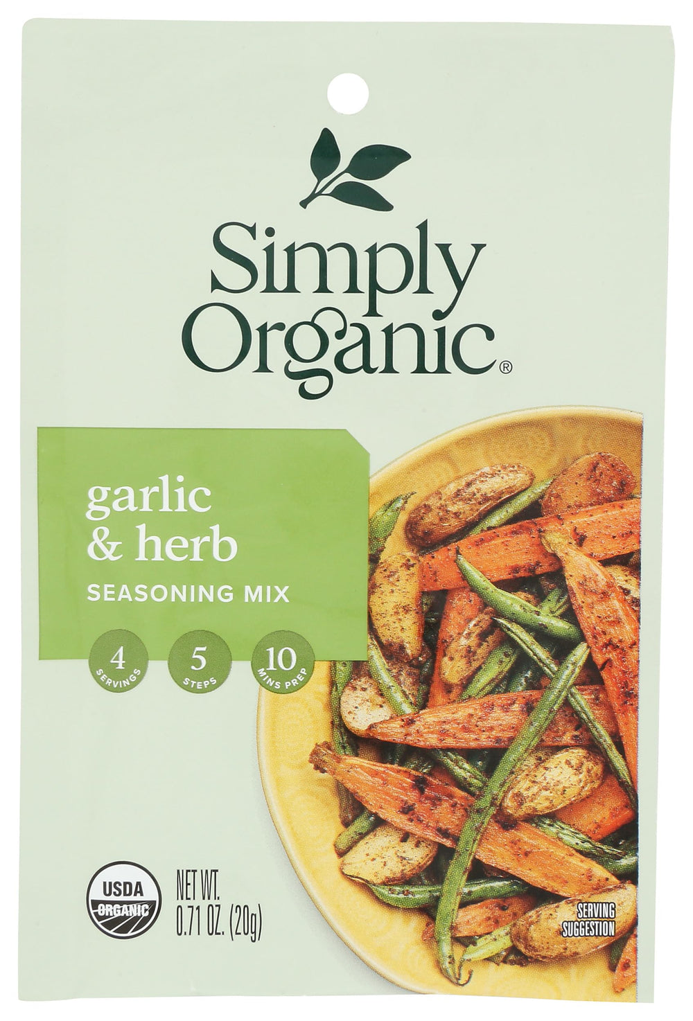 Simply Organic garlic herb vegetable seasoning mix front jar enhances meals with pantry-ready flavor