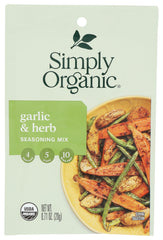 Simply Organic garlic herb vegetable seasoning mix front jar enhances meals with pantry-ready flavor