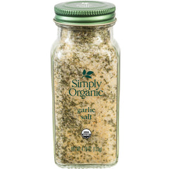 Simply Organic Garlic Salt bottle pouring aroma enhances roasted vegetables
