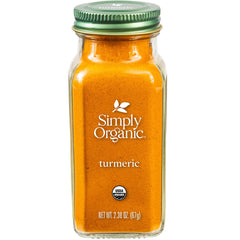 Simply Organic ground turmeric powder in container adds vibrant color to curries.