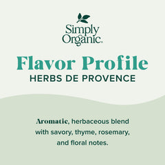 Simply Organic Herbes de Provence jar label close-up shows organic certification and care
