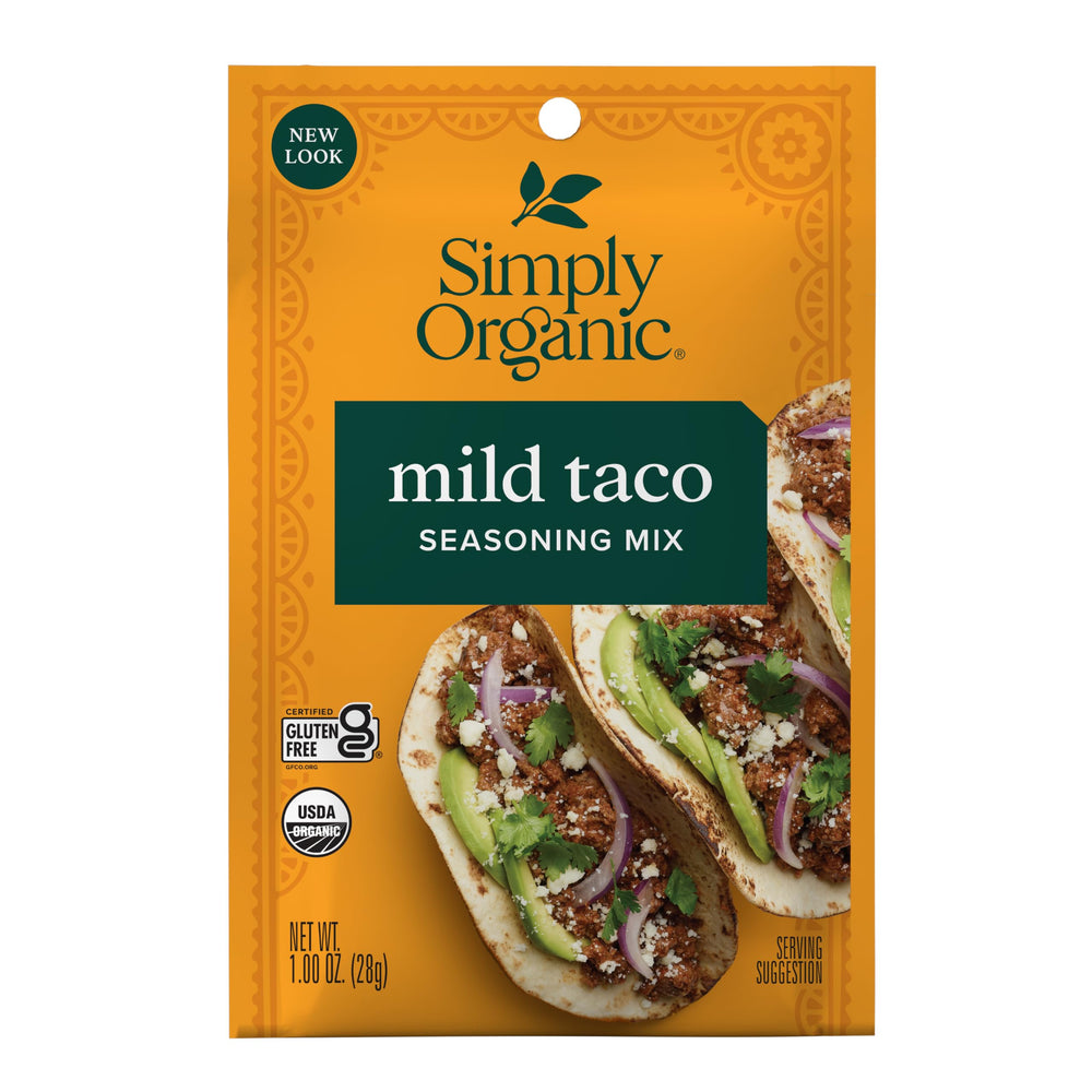 Simply Organic Mild Taco Seasoning bottle front for quick weeknight tacos