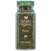 Simply Organic thyme leaf in a glass bottle enhances soups and sauces.