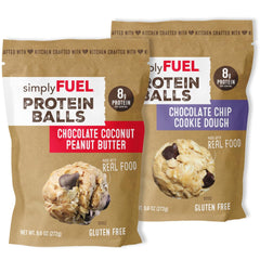 simplyFUEL protein balls in a bowl close-up for a protein-rich on-the-go snack.