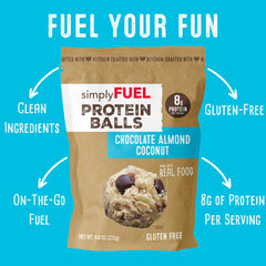 simplyFUEL protein balls on-the-go serve demonstrates convenient portable snack.