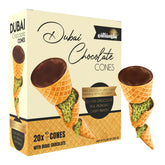 Since 1871 Gulluoglu Dubai chocolate cones with pistachio kunafa on display for premium indulgence.