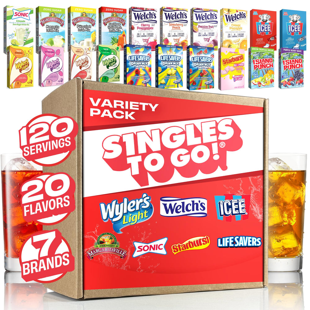 Singles To Go! 120ct bulk variety box for versatile hydration with a broad flavor assortment.