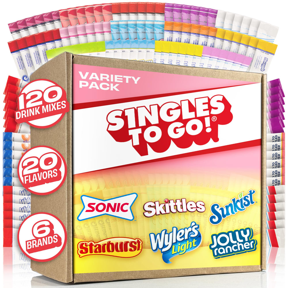 SINGLES TO GO! bulk 120ct gift box with assorted flavors for convenient hydration.
