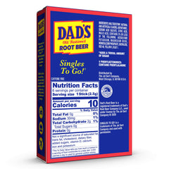 Box of Dad's Root Beer Singles to Go, 12 sticks, convenient bulk.