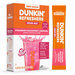 Dunkin Refreshers Singles To Go! packet ready to mix for on-the-go flavor.