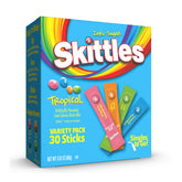 SINGLES TO GO Skittles tropical flavors box for on-the-go refreshment.