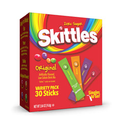 SINGLES TO GO Skittles Variety Pack with four flavors for on-the-go hydration.