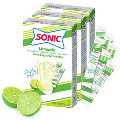 SINGLES TO GO! Sonic Limeade boxes show three-box packaging for home, work, and travel.