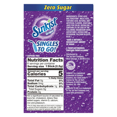 Six-pack box of Sunkist Singles To Go grape flavor shown for easy travel.