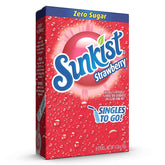 SINGLES TO GO! Sunkist Strawberry packaging highlights on-the-go hydration potential.