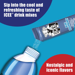 SINGLES TO GO! ICEE blue raspberry prepared drink in a glass after mixing.