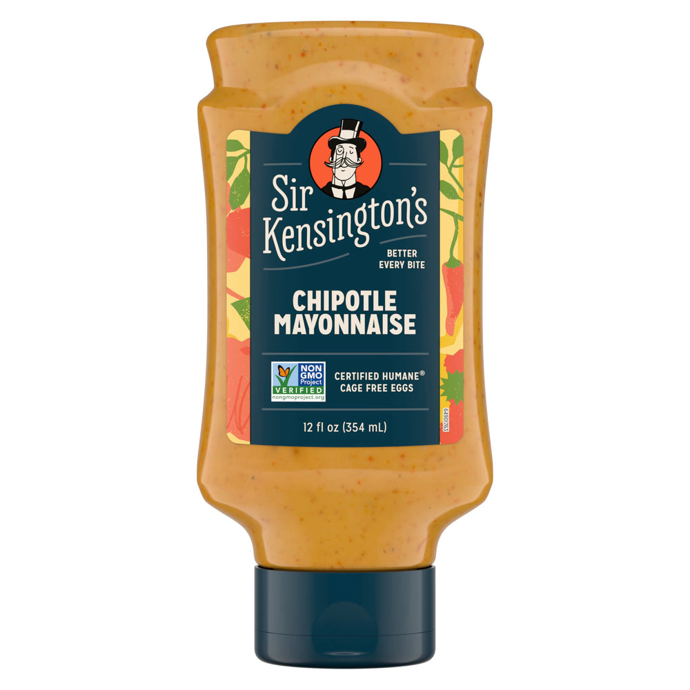 Sir Kensington's Chipotle Mayo jar front view shows a creamy, smoky spread ideal for sandwiches.