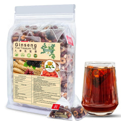 sirdika ginseng five treasures tea bag visual highlighting kidney-friendly ingredients for daily vitality.