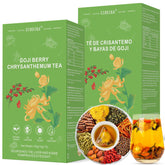 SIRDIKA Goji Berry Chrysanthemum tea bag in cup, a refreshing caffeine-free ritual.