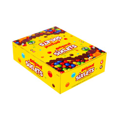 Sixlets 72-count display box showcasing colorful chocolate spheres for events.