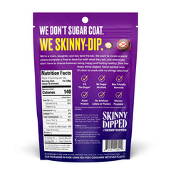 SkinnyDipped almonds with vegan chocolate coating for protein and fiber.