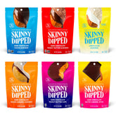 SkinnyDipped Dark Chocolate Cocoa Bites close-up, a rich grab-and-go snack.