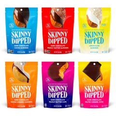 SkinnyDipped Dark Chocolate Cocoa Bites close-up, a rich grab-and-go snack.