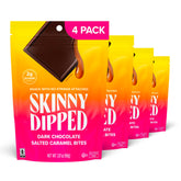 SkinnyDipped dark chocolate salted caramel bites on a plate showcase bold flavor and low sugar.