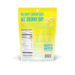 Close-up of SkinnyDipped Lemon Bliss Almonds showing creamy lemon coating and crunch.