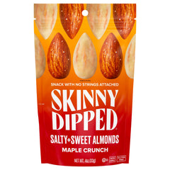 Skinny Dipped Maple Crunch almonds in a crunchy coating, ideal for on-the-go snacking.