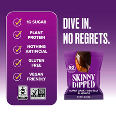 Maple sugar dusting on SkinnyDipped almonds for balanced sweetness