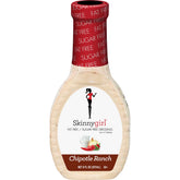 Skinnygirl chipotle ranch fat-free dressing bottle shows a light, low-calorie flavor option