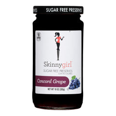 Skinnygirl Concord Grape preserves jar on counter; low-sugar breakfast option.