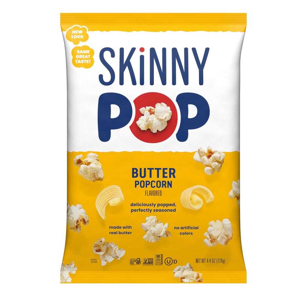 SkinnyPop Butter Popcorn closeup with rich aroma and light crunch.