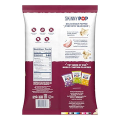 SkinnyPop roasted garlic butter close-up showcases savory flavor for movie nights.