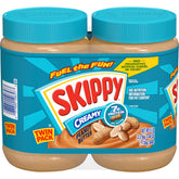 SKIPPY Creamy Peanut Butter two-pack jars on counter for quick snacks
