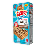 SKIPPY creamy peanut butter chocolate fudge wafer bars package, convenient 22-bar box for on-the-go snacking