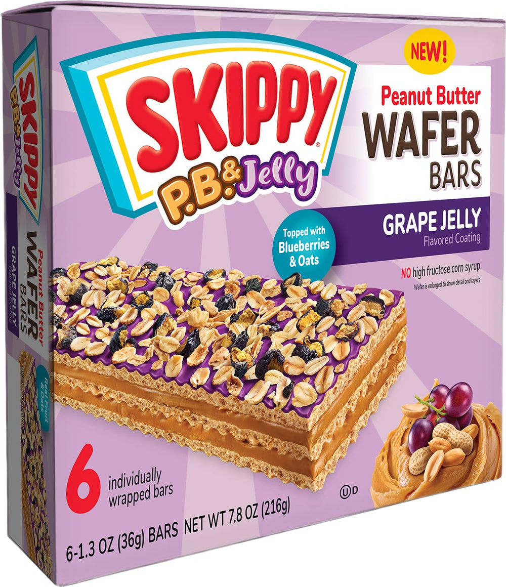 SKIPPY PB & Jelly wafer bar packaging, ideal for quick grab-and-go snacking.