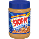 SKIPPY Super Chunk jar close-up shows real peanut pieces for bold crunch.