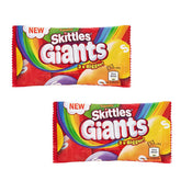 Skittles Giants Fruit Sweets front pack image showing two bags for sharing and rainbow flavors