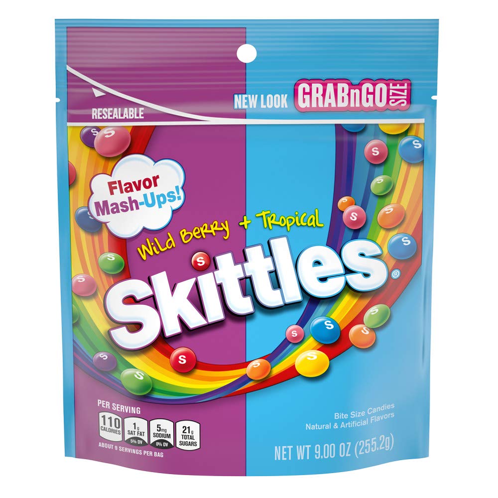 Skittles Mash-Ups Wild Berry and Tropical Candy bag for vivid snacking.