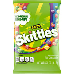 Skittles Sour Rainbow bag close-up highlighting vibrant colors ideal for party snacking.