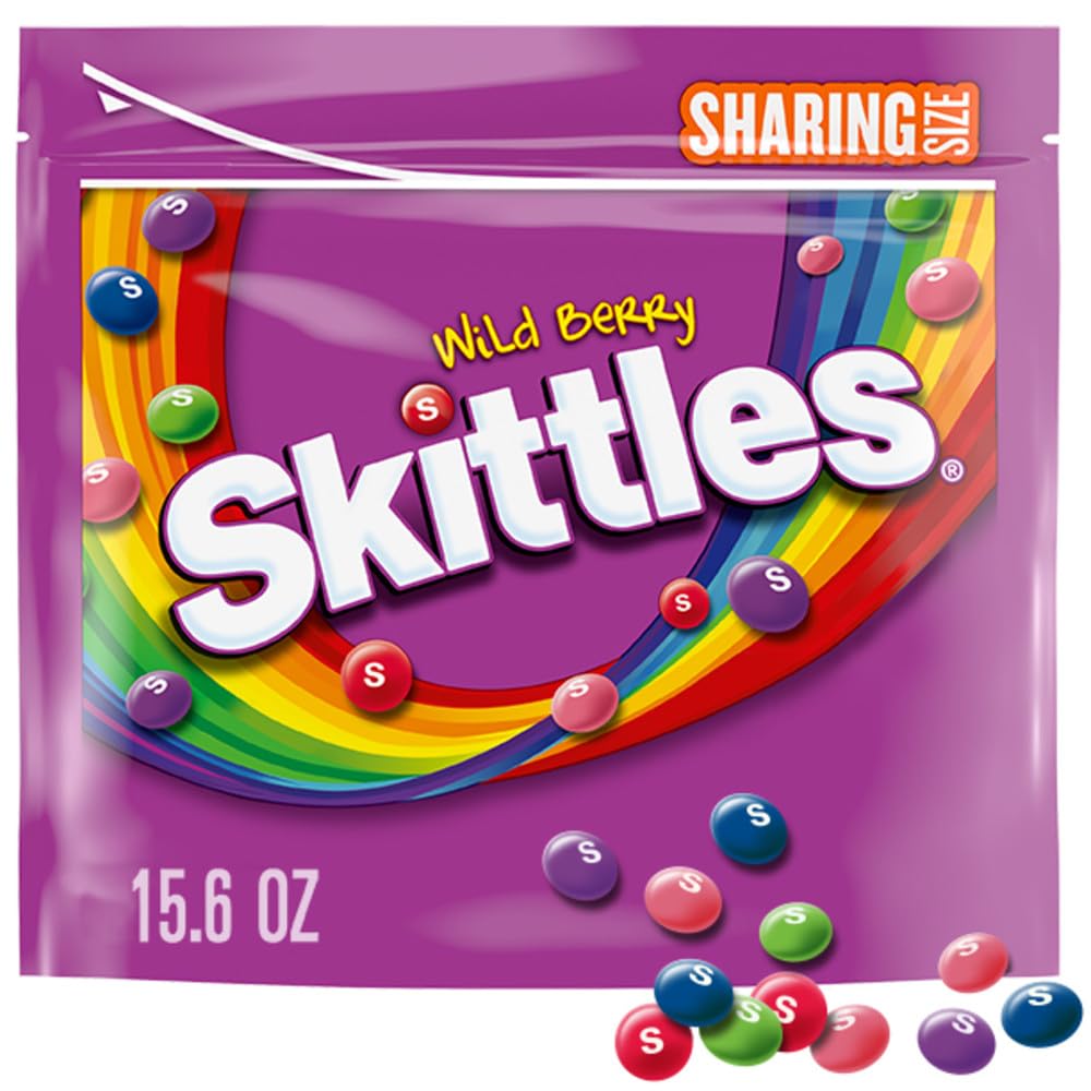 Skittles Wild Berry candy bag shown as a bright, shareable party snack.