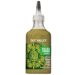 Sky Valley Salsa Verde bottle front highlights vibrant tomatillo hue for bold weeknight dinners.